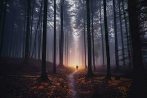 brumoso bosque paisaje oscuro silueta misterioso foto