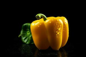 fresh organic healthy yellow bell pepper on black photo