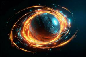 glowing sphere orbits planet earth in space photo