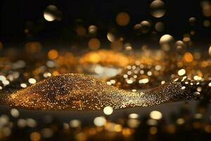 golden glitter lights on isolated on dark backgro photo