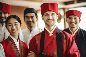 group of professionals in traditional clothing smil photo
