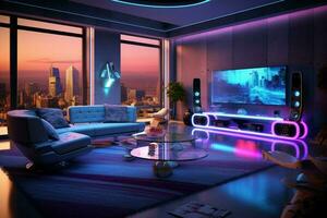 illustration of futuristic living room with smart photo