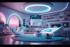 ilustración de futurista vivo habitación con inteligente foto