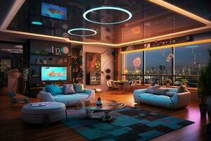 illustration of futuristic living room with smart photo