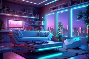 illustration of futuristic living room with smart photo