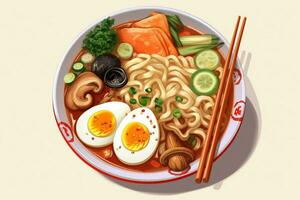 japonés ramen sopa es tradicionalmente delicioso un foto