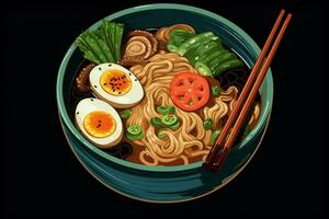 japonés ramen sopa es tradicionalmente delicioso un foto