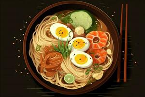 japonés ramen sopa es tradicionalmente delicioso un foto