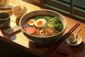 japonés ramen sopa es tradicionalmente delicioso un foto