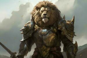 lion king with full armor and weapon photo