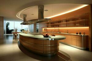 luxury domestic kitchen with elegant wooden design photo