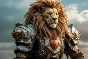 lion king with full armor and weapon photo