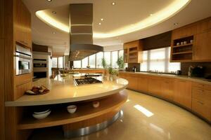 luxury domestic kitchen with elegant wooden desig photo