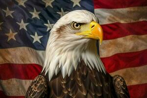 majestic bald eagle perching with patriotic pride photo