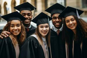 multi étnico grupo de graduados sonriente con éxito foto
