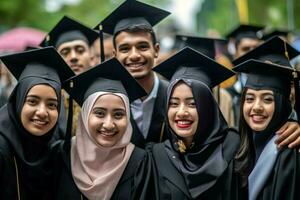 multi ethnic group of graduates smiling with succes photo