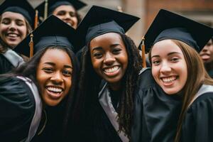 multi ethnic group of graduates smiling with succ photo