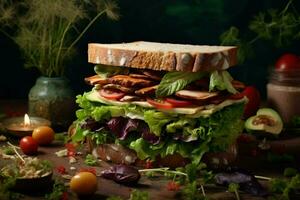 natural vegan sandwich prepared with organic and photo