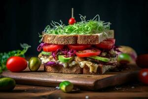 natural vegan sandwich prepared with organic and photo
