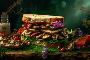 natural vegan sandwich prepared with organic and photo