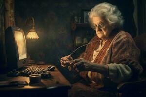 old woman gaming fictional world photo