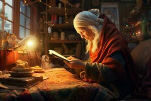 old woman gaming fictional world photo