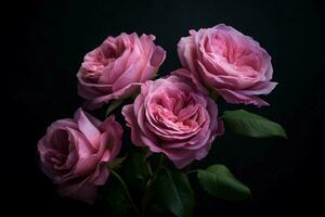 rosas rosadas sobre un fondo negro foto