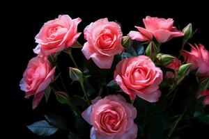 pink roses on a black background photo