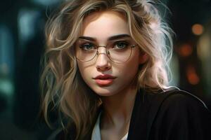 portrait of a beautiful girl with glasses photo
