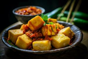 professional photo of indonesian style tahu dan tem