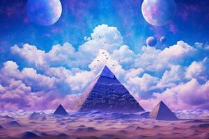 purple and blue wallpaper with a pyramids and a b photo