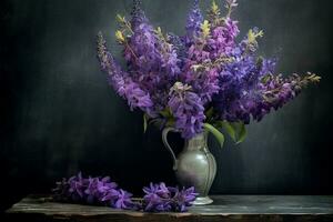 flores moradas en un jarrón foto