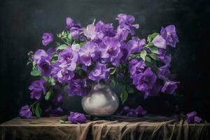 purple flowers in a vase photo