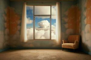 room with window and surreal view photo