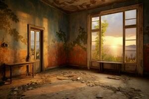 room with window and surreal view photo