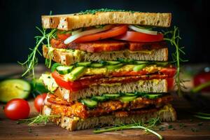 savor a vegan sandwich with generous filling and photo