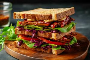 savor a vegan sandwich with generous filling and photo