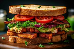 savor a vegan sandwich with generous filling and photo