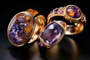 shiny gemstones on elegant jewelry reflect beauty photo