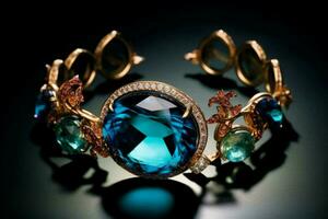 shiny gemstones on elegant jewelry reflect beauty photo