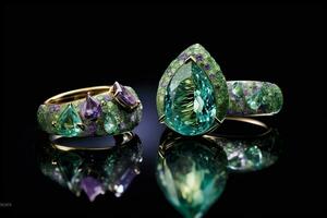 shiny gemstones on elegant jewelry reflect beauty photo