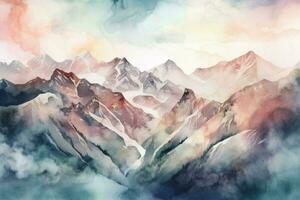 softtoned watercolor mountains illustration photo