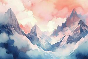 softtoned watercolor mountains illustration photo