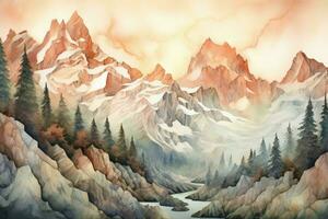 softtoned watercolor mountains illustration photo