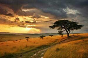 sunset kenya landscape savanna photo