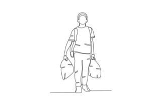 An immigrating man carrying a lot of bags vector