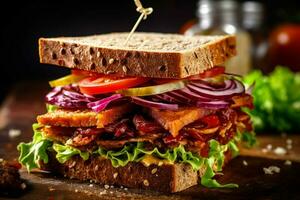 tasty vegan sandwich packed with fresh healthy in photo