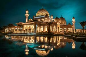 the beautiful serene mosque at night in the blessed photo