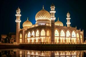 the beautiful serene mosque at night in the bless photo