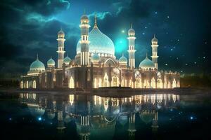 the beautiful serene mosque at night in the bless photo